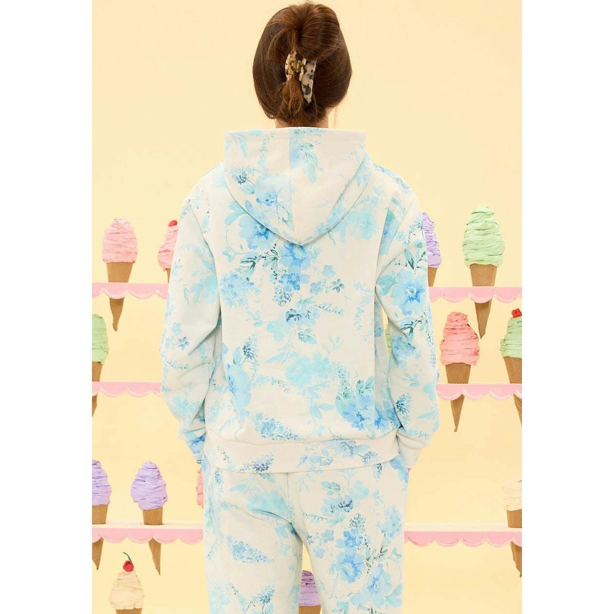 Kian Hooded Sweatshirt in Blue Aquarelle Fleur