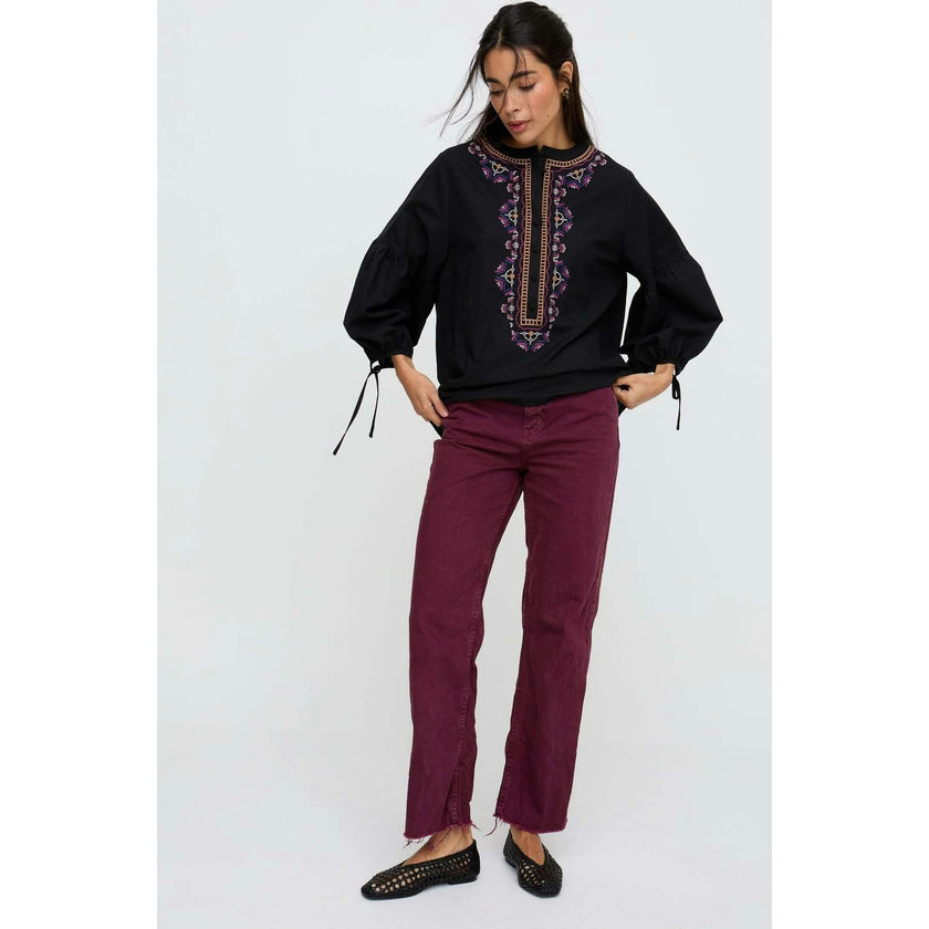 Anai Half Placket Embroidered Blouse