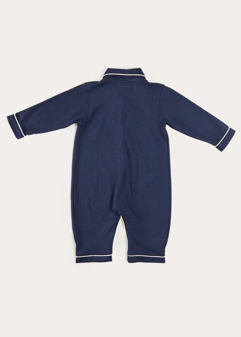 Rocking Horse Embroidered Pima Cotton All In One Pyjamas in Navy (6mths-3yrs)