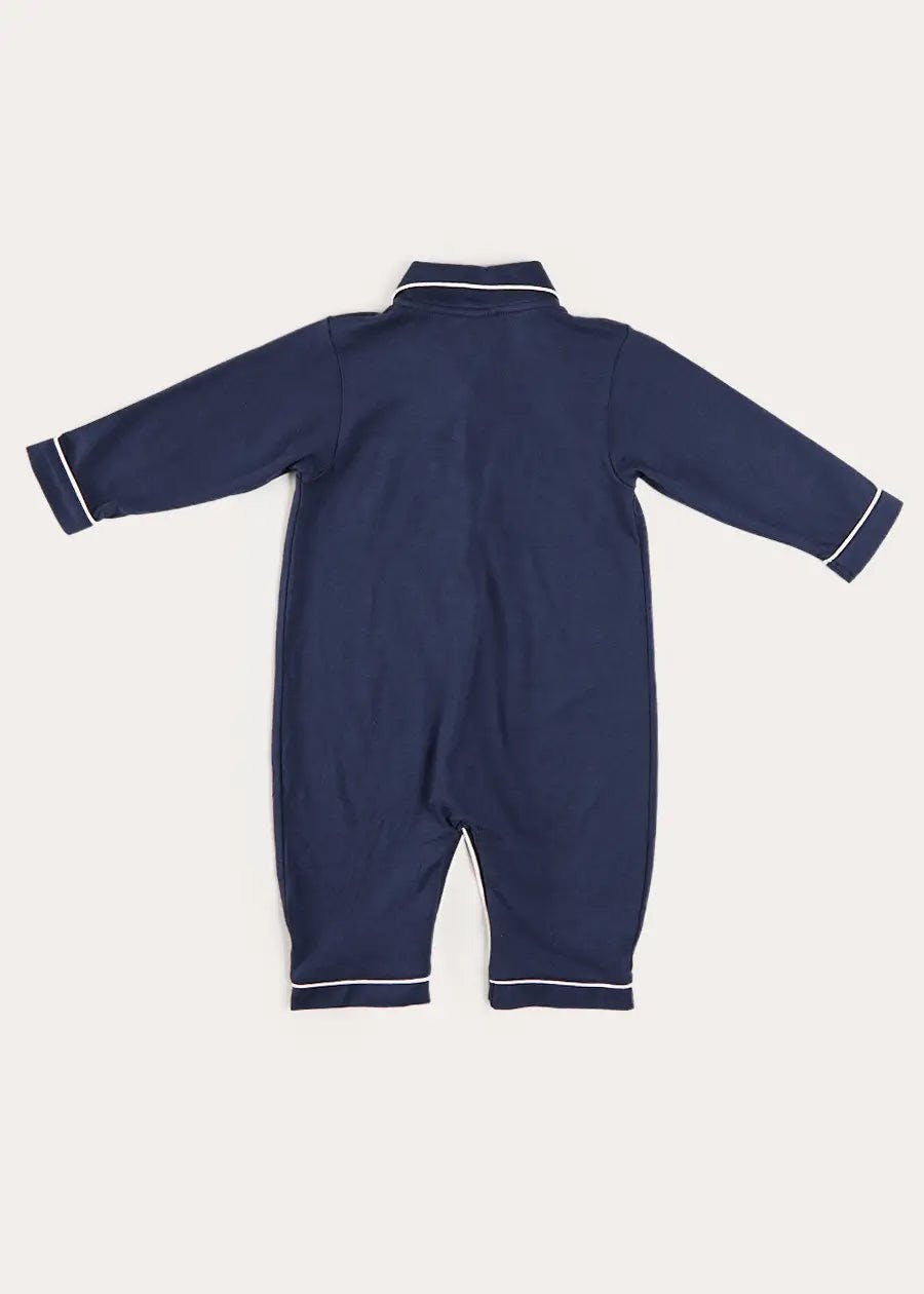 Rocking Horse Embroidered Pima Cotton All In One Pyjamas in Navy (6mths-3yrs)