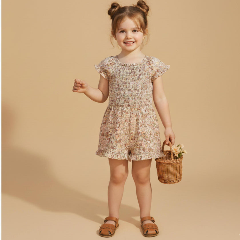Organic Smocked Jumpsuit - Pastel Bloom