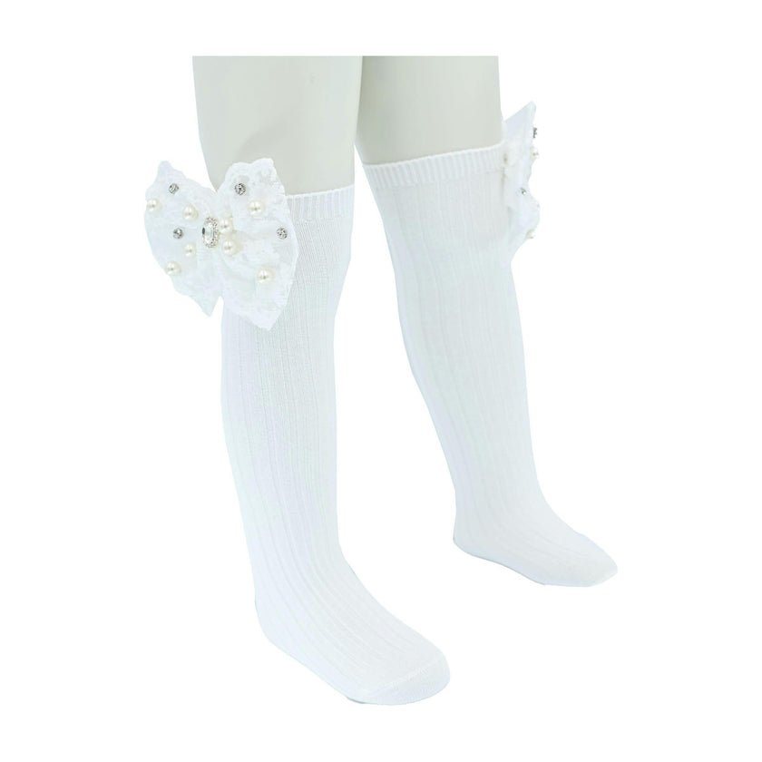 Pearl Ribbon Rhinestone Bow Socks