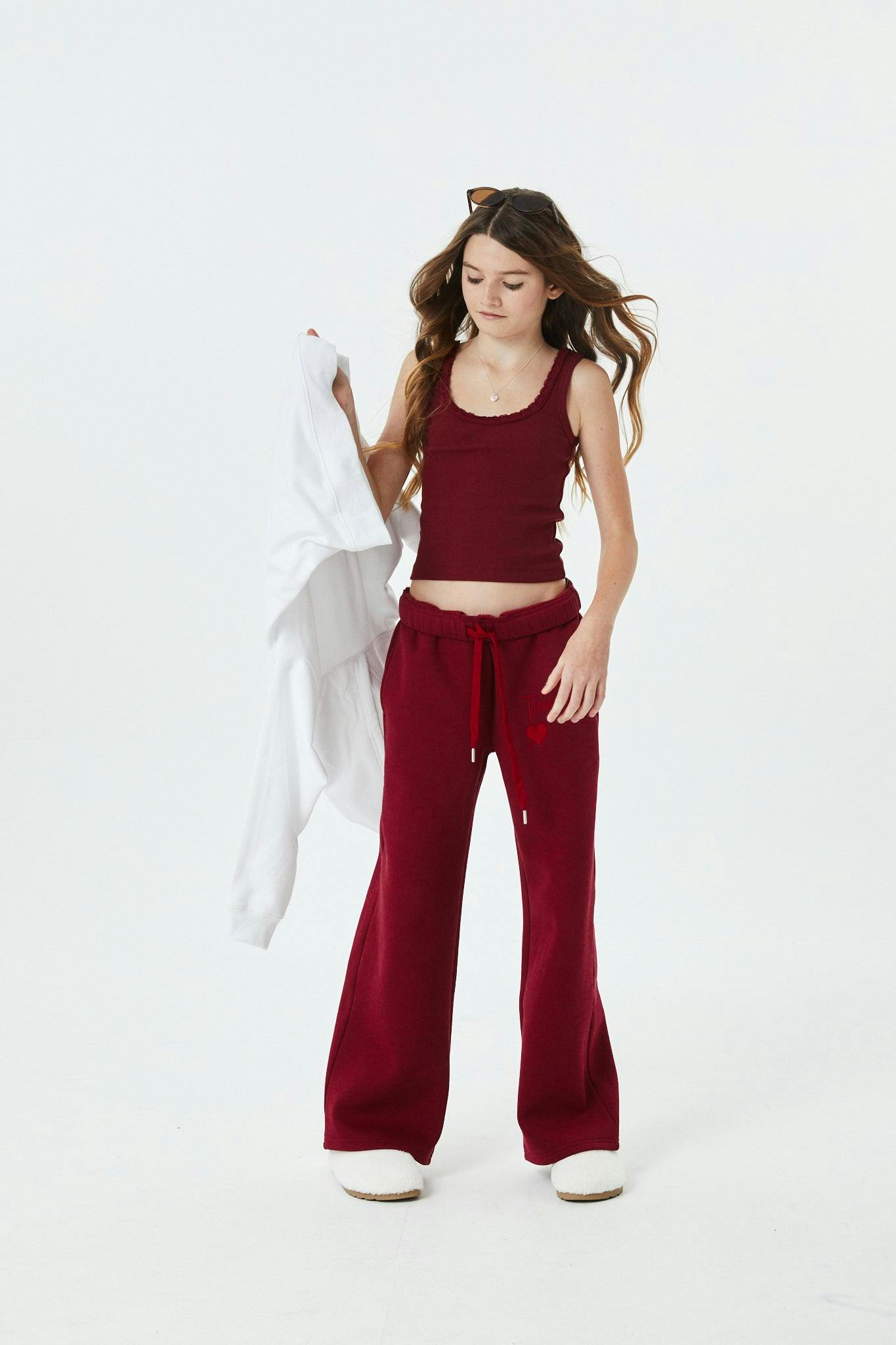 Cami Merlot French Terry Wide Leg Jogger - Ace