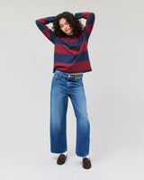 Womens Heavy Pima Rugby Pullover - Pima Cotton Jersey - Maroon/Navy Stripe