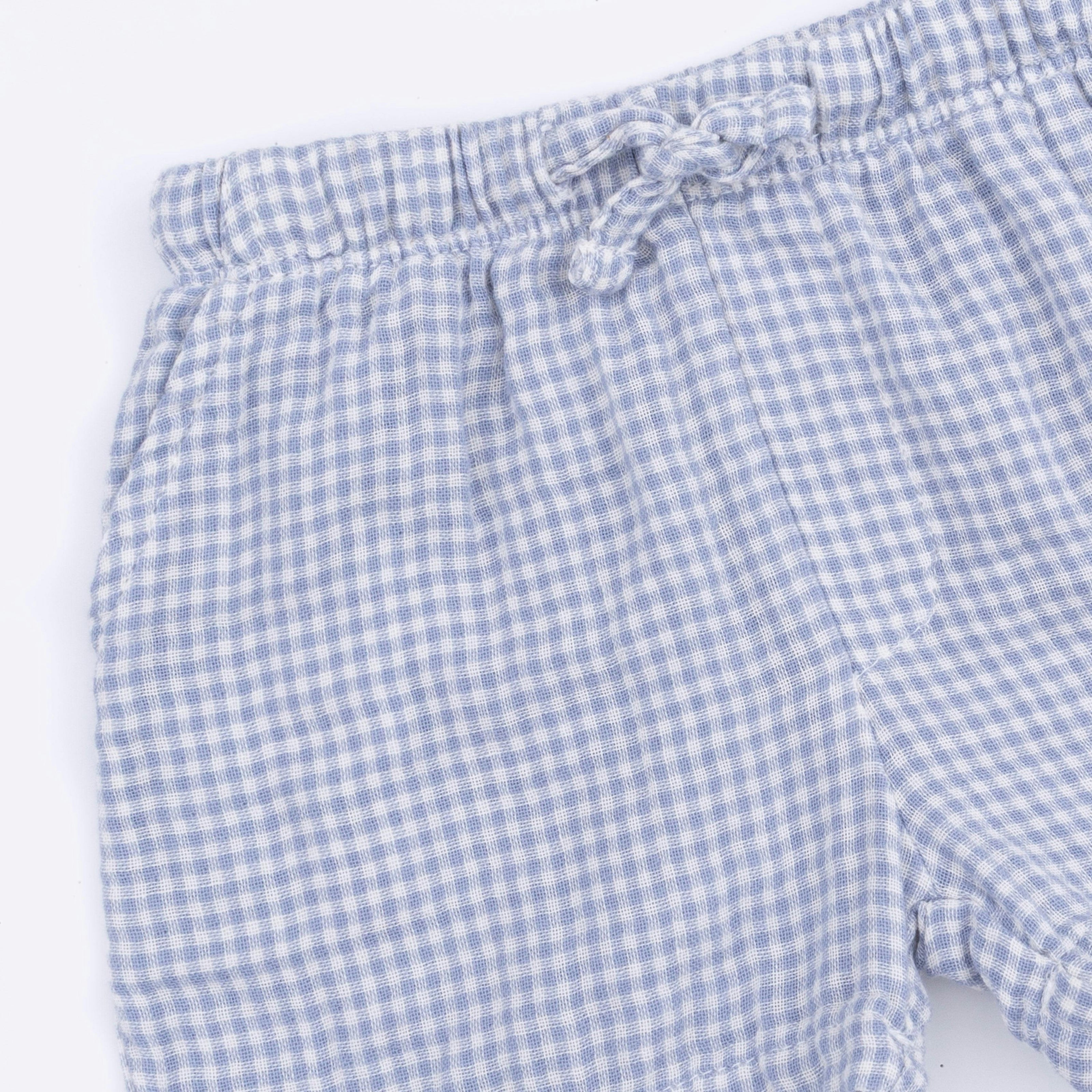 Micro Gingham Blue Blizzard - Polo Button Up with Casual Short