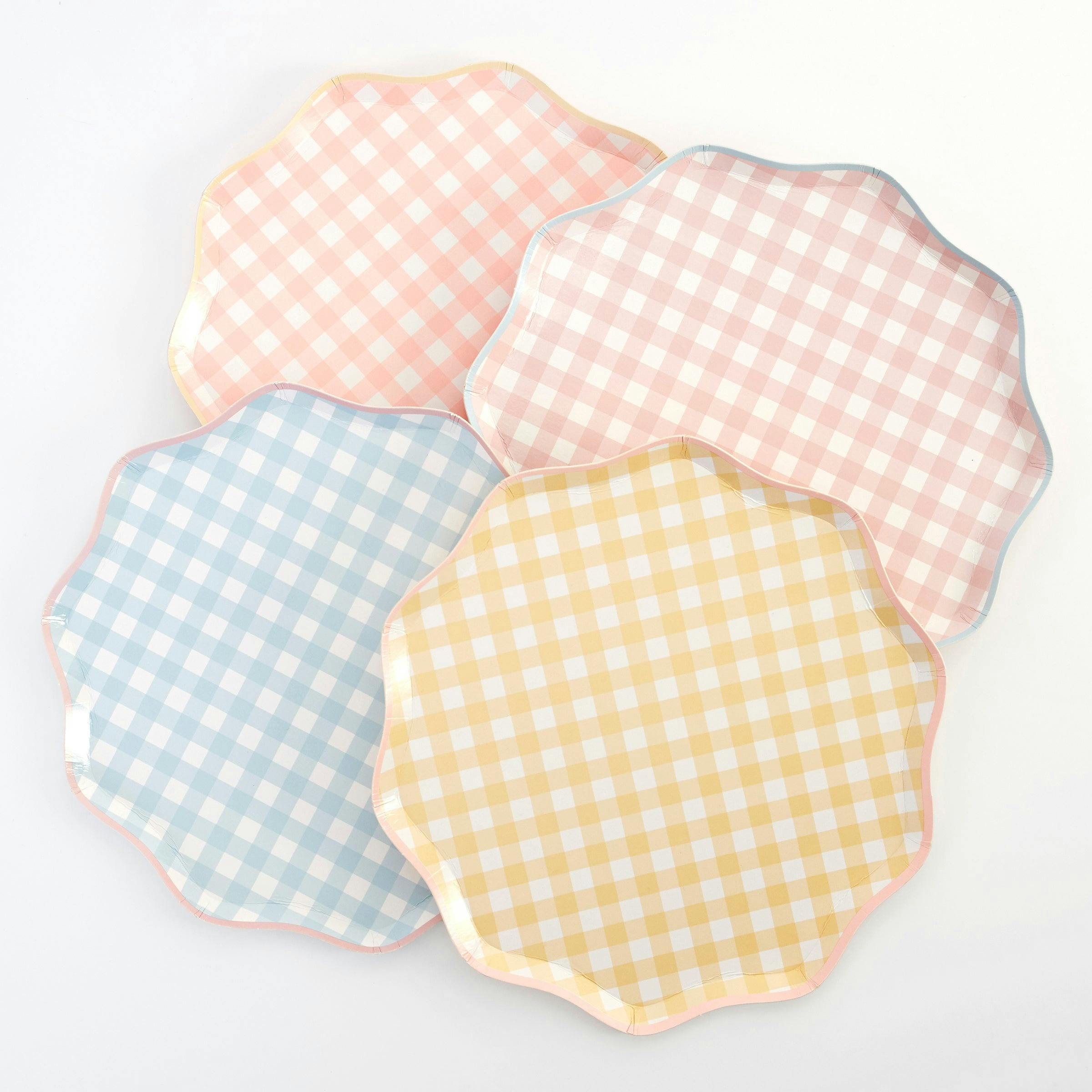 Set of 12 Gingham Dinner Plates