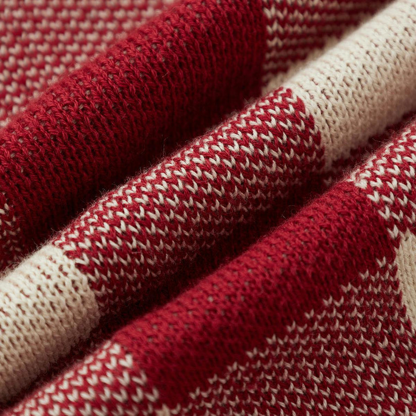 Red Gingham Knit Long Stocking Cap