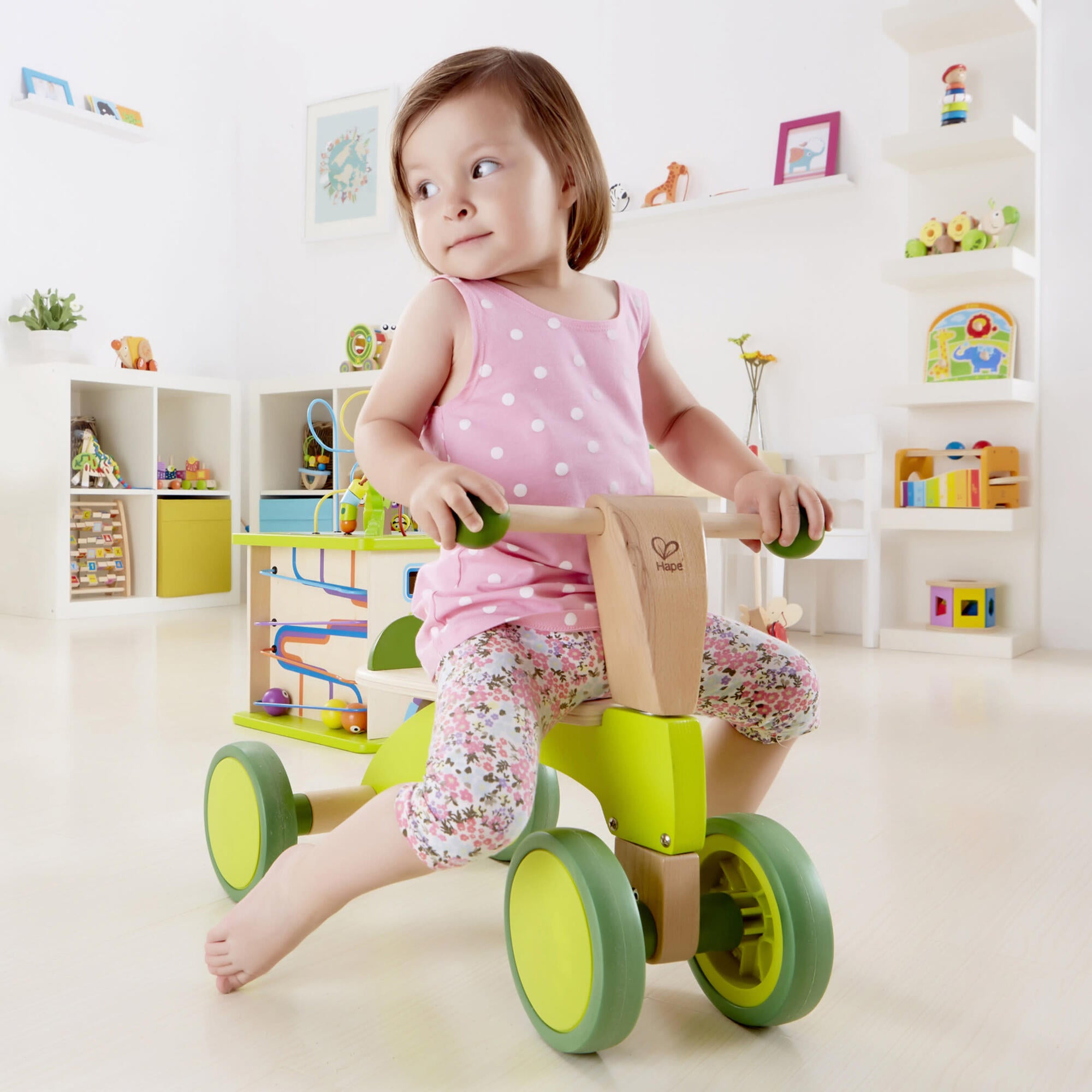 Scoot Around Ride-On Wood Balance Bike in Bright Green