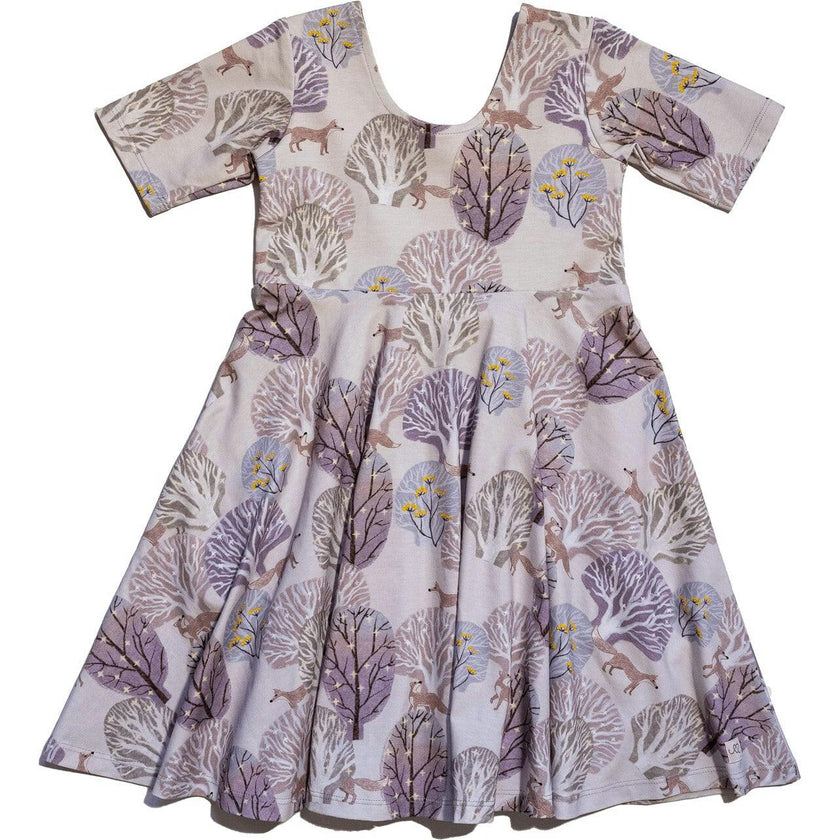 Reese Print Round Neck Elbow Sleeve Twirl Dress