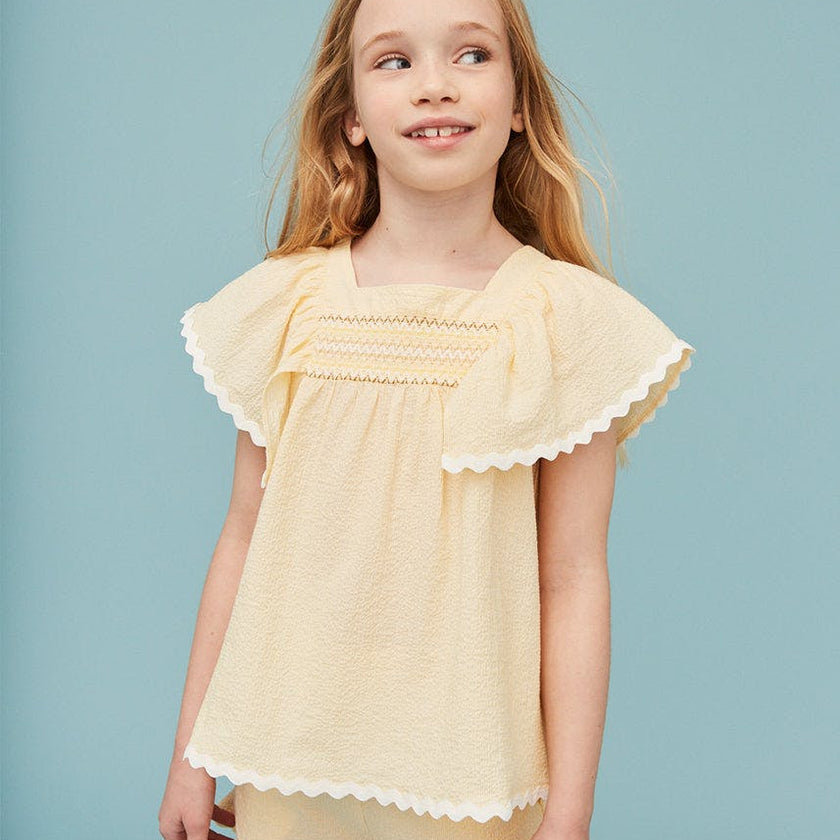 Seersucker Smocked Girl Blouse