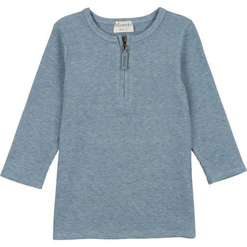 Soft Ribbed 3-Quarter Sleeve Zipped Henley Shirt