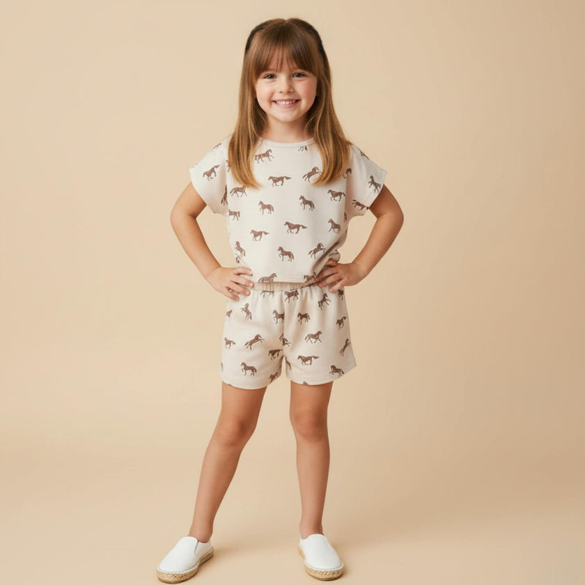 Organic Drop Shoulder Tee & Shorts Set - Horses