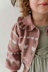 Girls Floral Knit Cardigan in Tulip Heart Intarsia