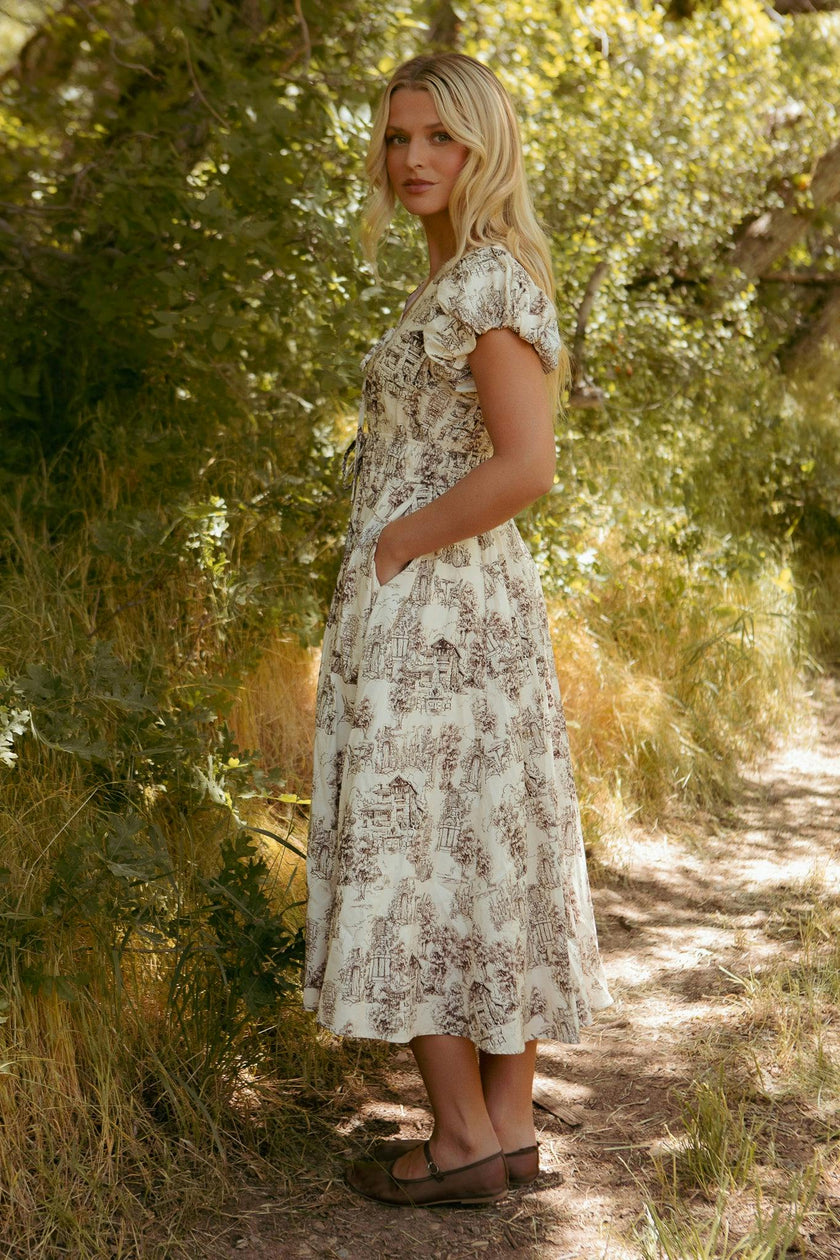 Zaza Midi Dress in Brown Toile