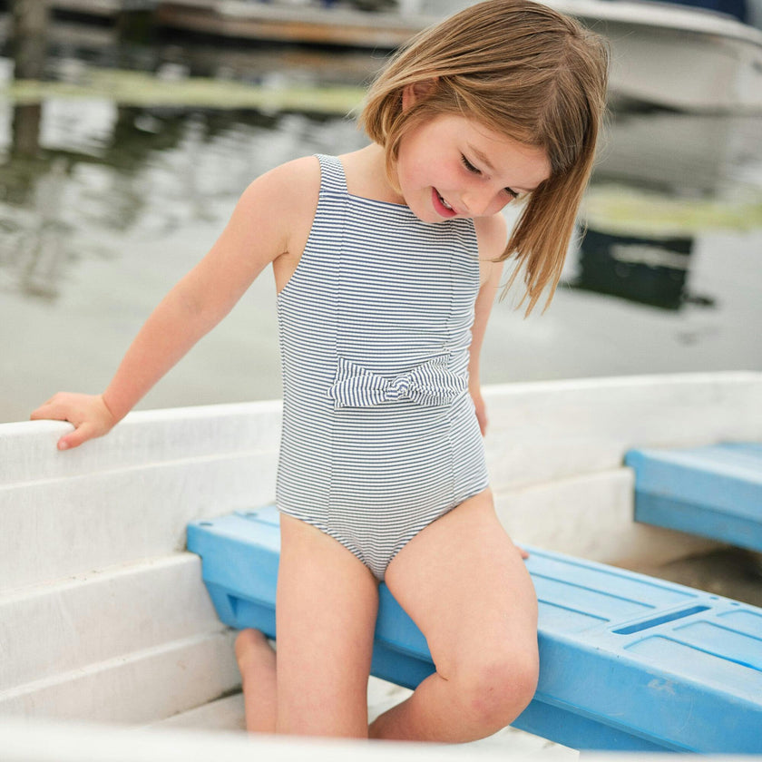 Girls Harbor Stripe Tie-Front One Piece