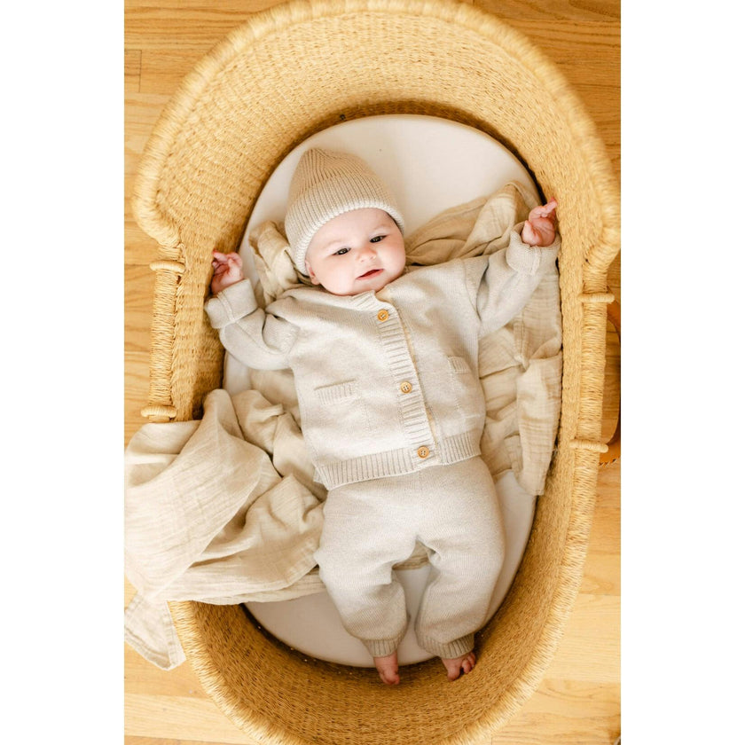 Merino Wool Baby Cardigan in Heather Brown