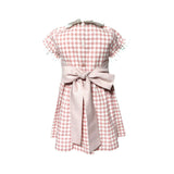 Gingham Dress Pleated Sash Waist