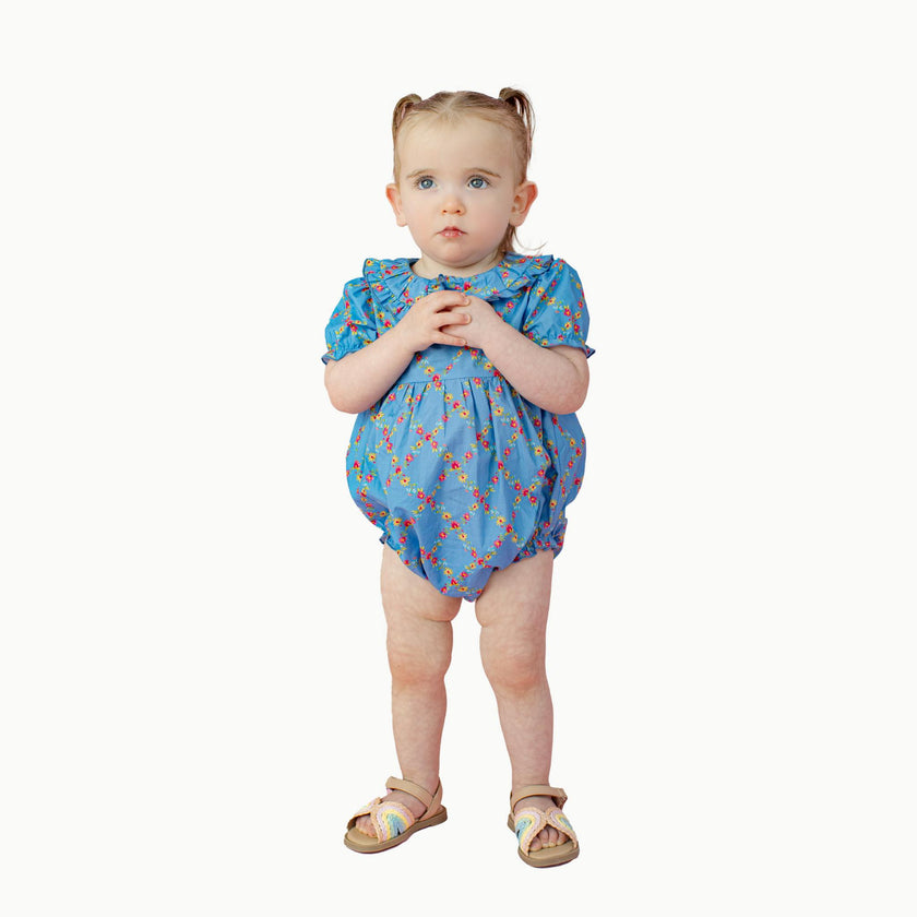 Ruffle Trim Baby Bubble in Watercolor Floral