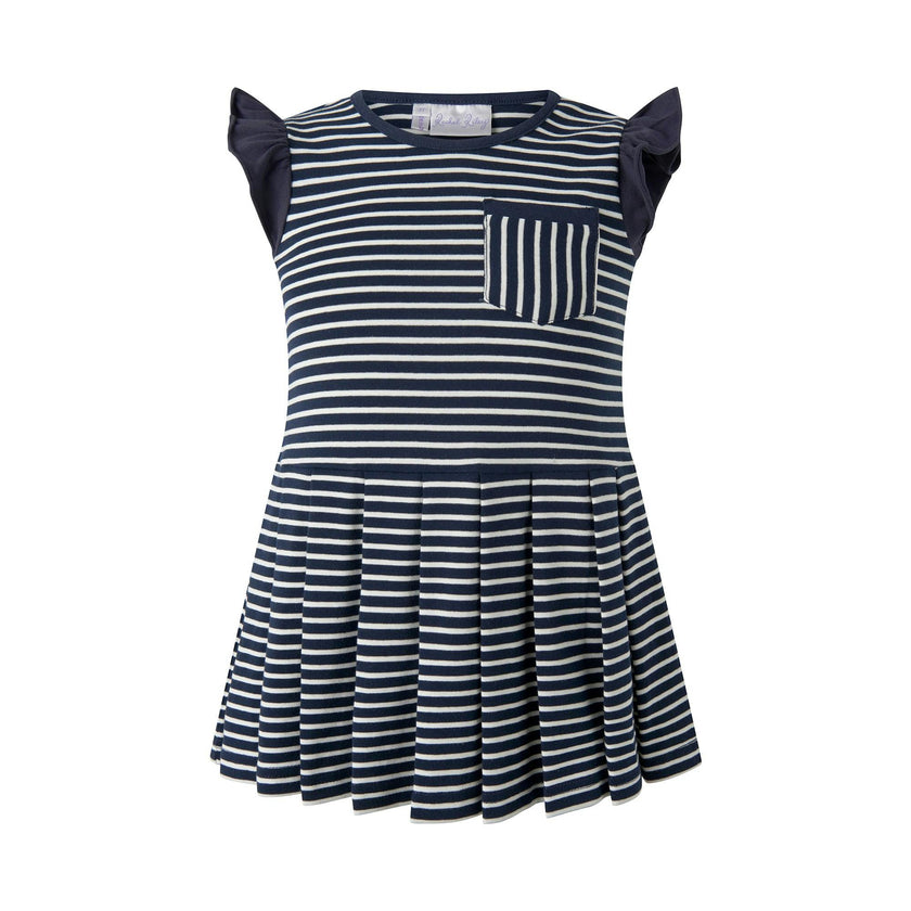 Babys Breton Striped Ruffle Shoulder Tennis Skirt Dress