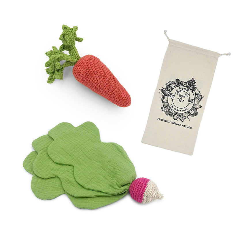 Radish Fan Gift Box 🐭💕 100% organic cotton crochet rattle and lovey