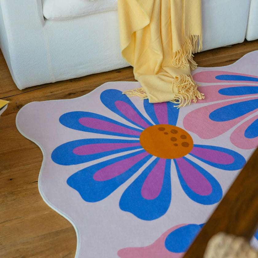 Lavender Base Purple Floral Wavy Rug by Jessica Miller