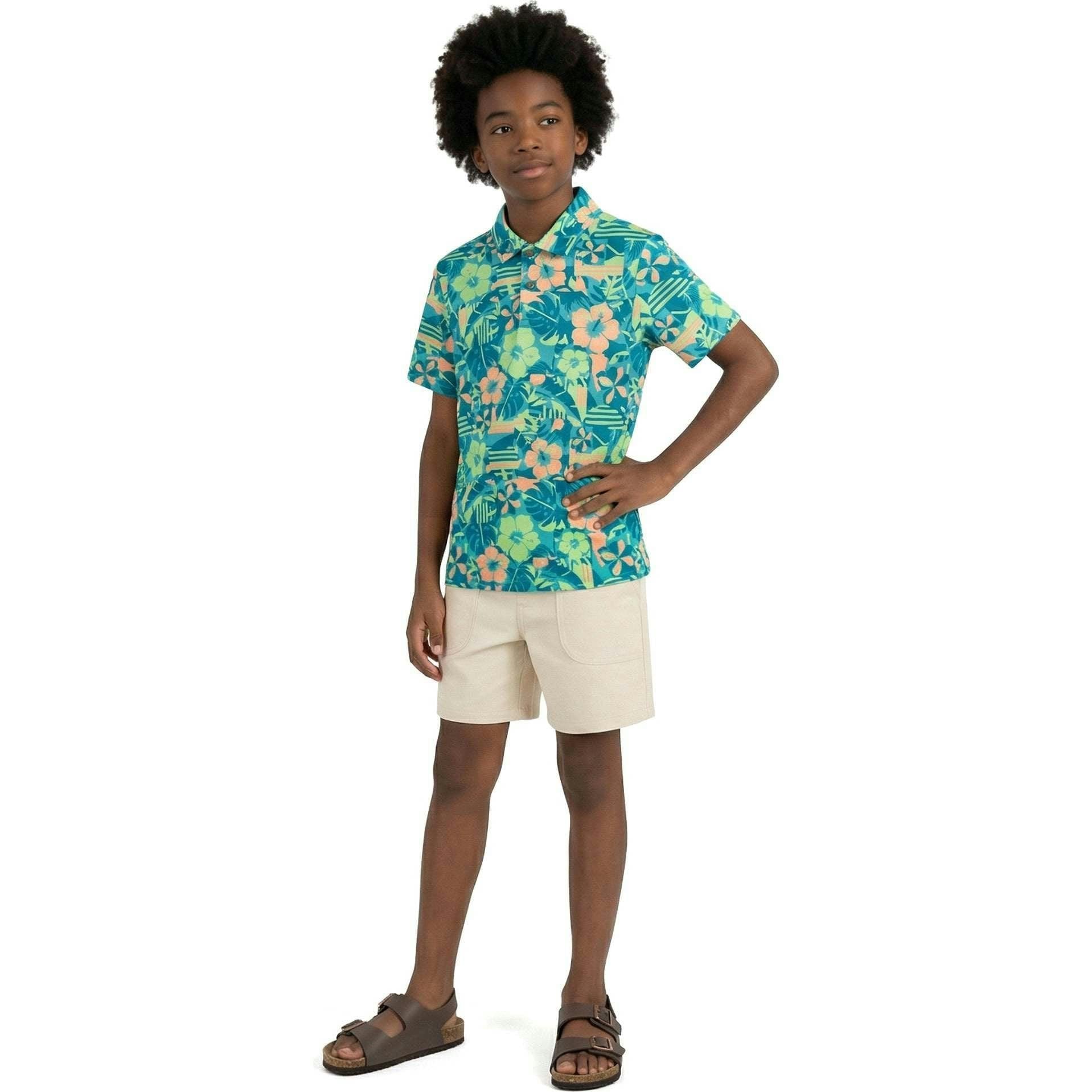 Big Kid Boys Short Sleeve Polo | Sunset Tropics
