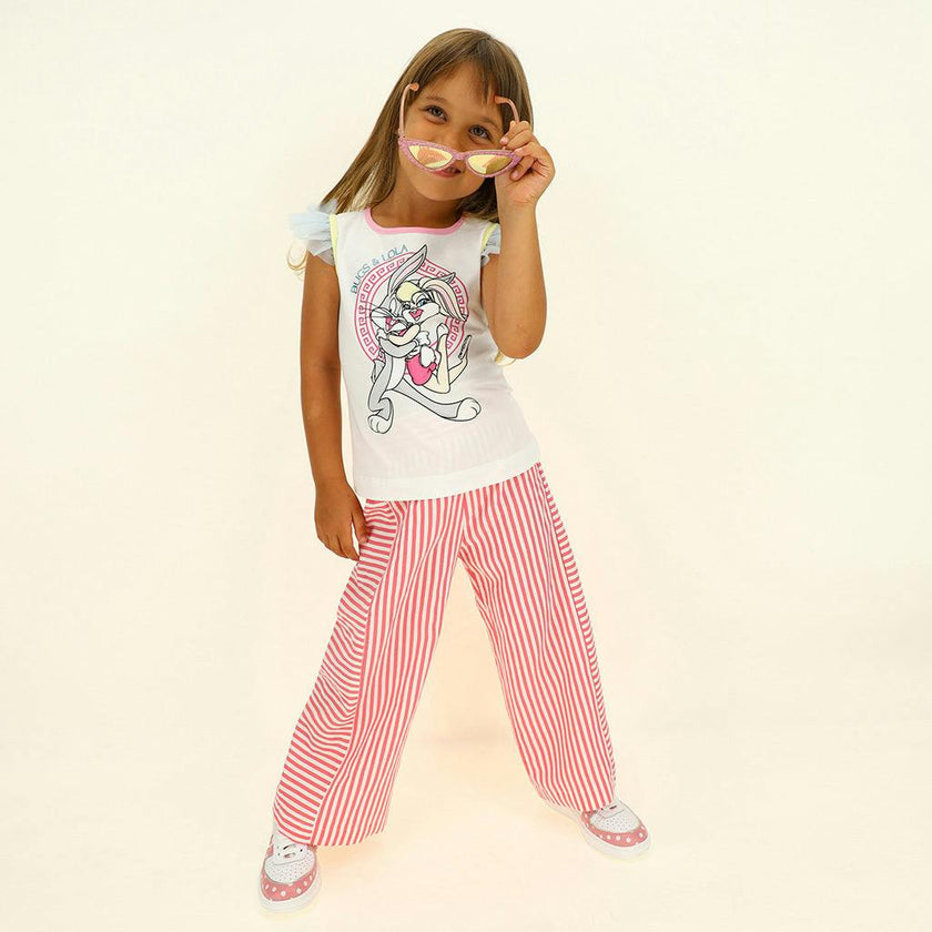 White Lola Print Ruffle T-Shirt