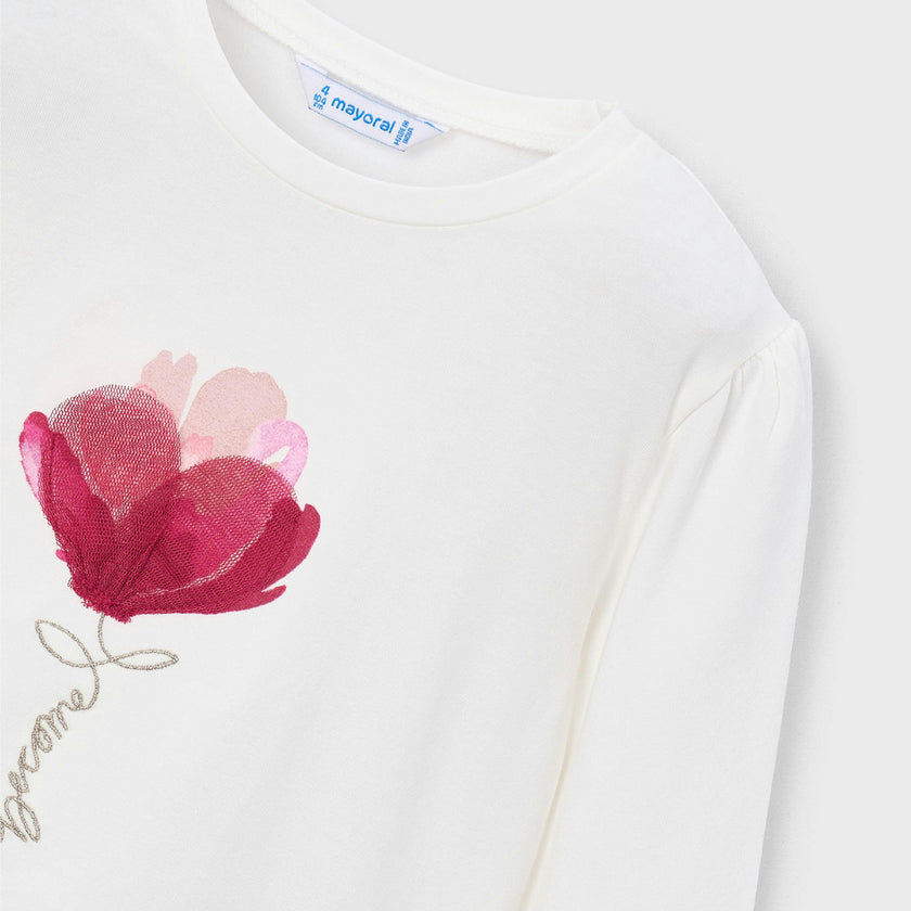 White Long-Sleeve Flower Tee