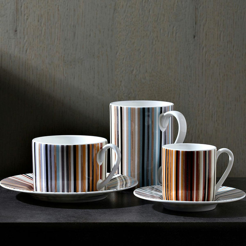 Tea Cup & Saucer Stripes Set of 2 In Luxury Box Jenkins 148 Diam. 3.3"