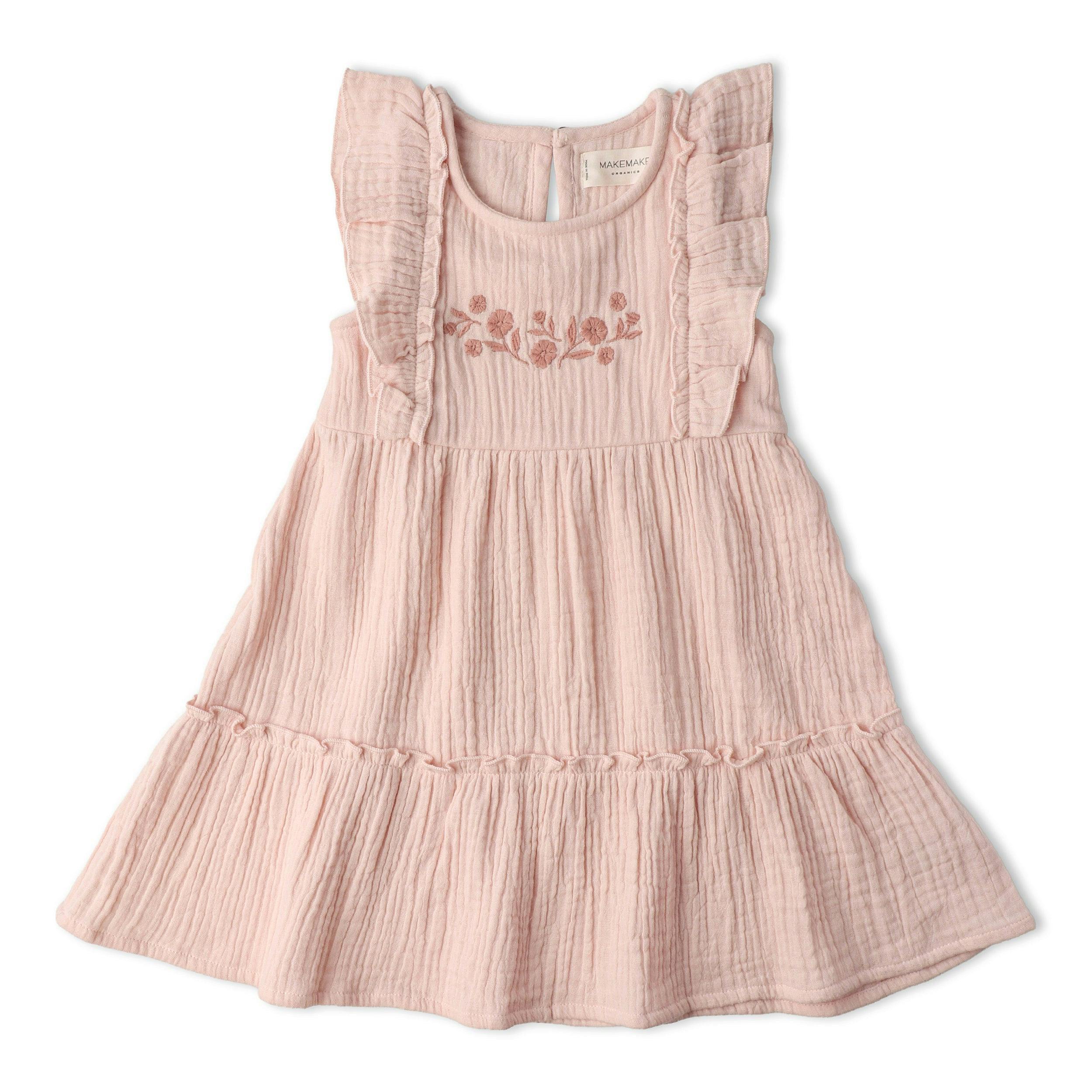 Organic Embroidered Tiered Dress - Blush