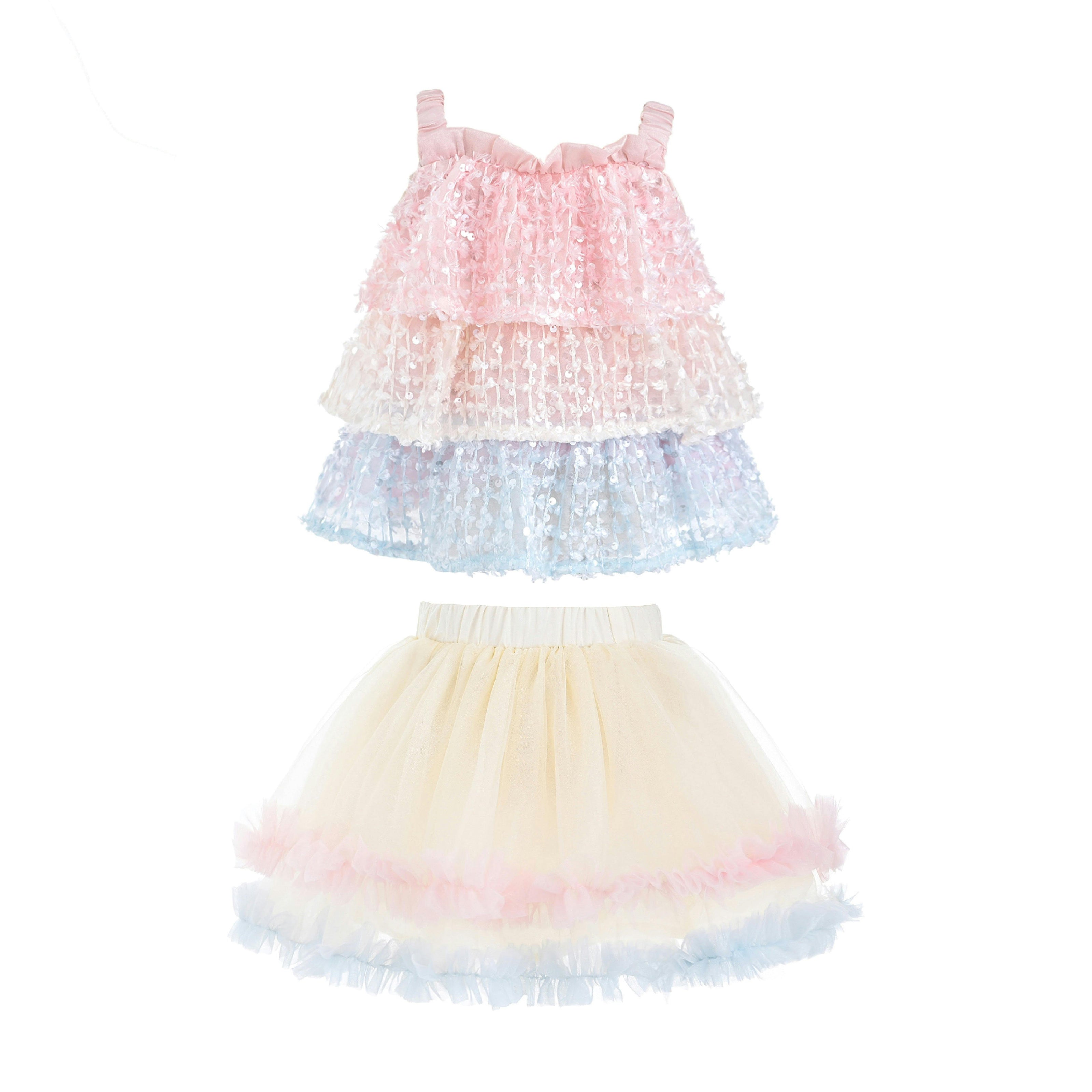 Pink Pastel Elunara Ruffle Set with Hair Clip