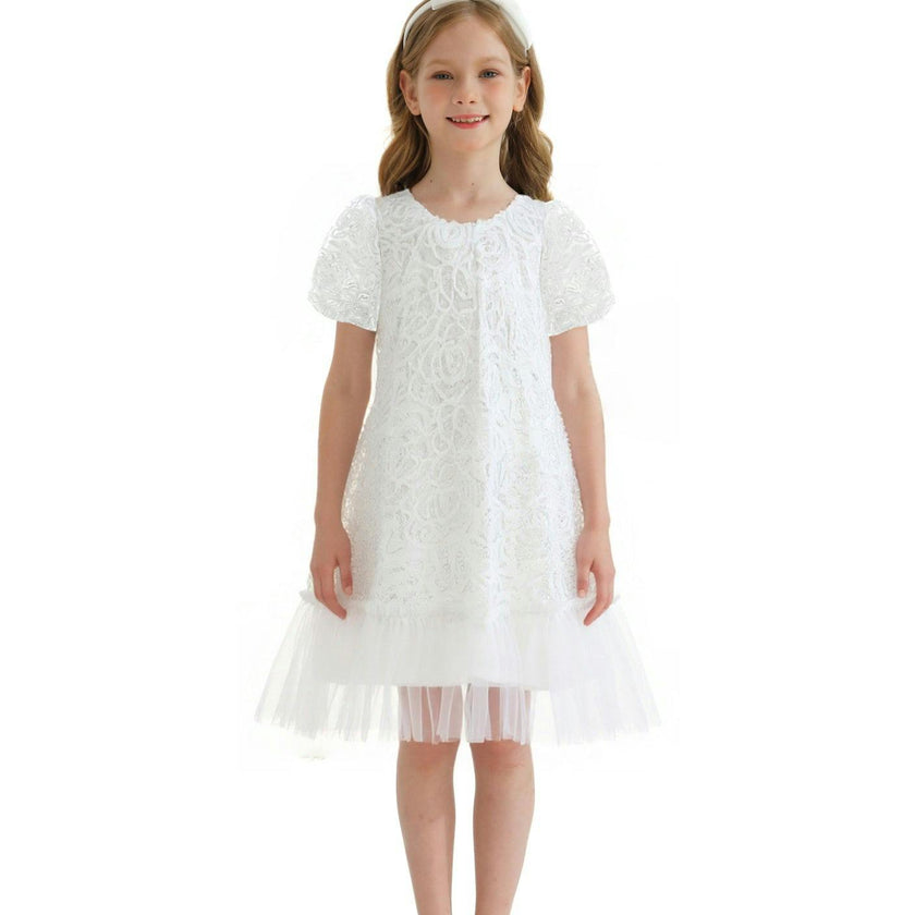 White Embroidered Tulle Milan Dress