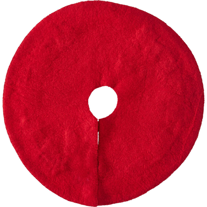 26" Mini Christmas Tree Skirt - Train on Red - in Hand Felted Wool