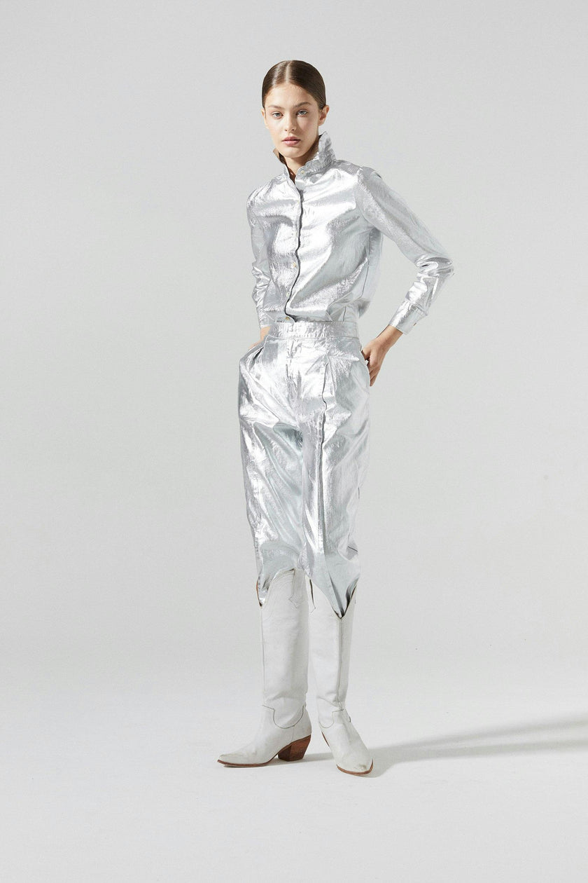 San Marino Metallic Linen Shirt - Silver