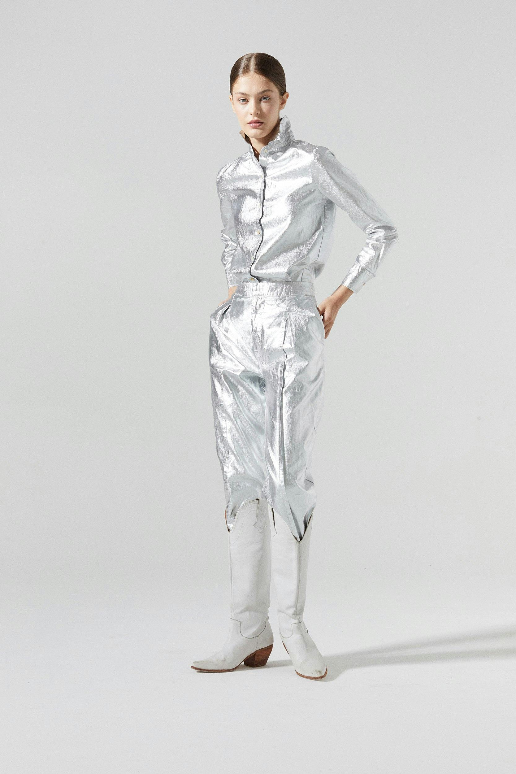 San Marino Metallic Linen Shirt - Silver