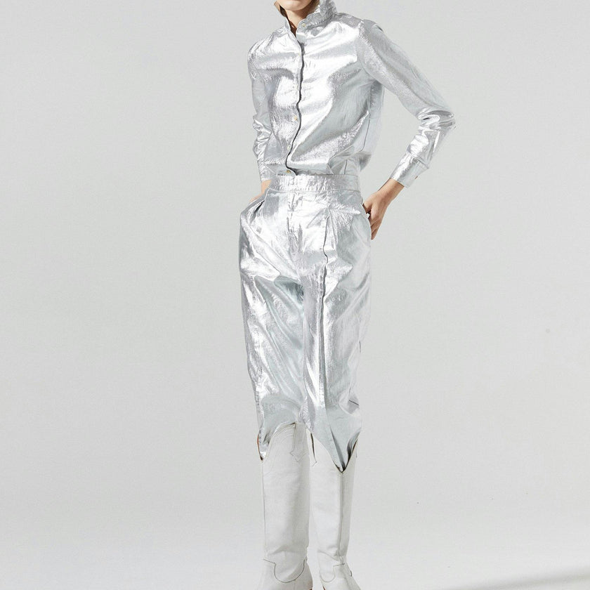 San Marino Metallic Linen Shirt - Silver