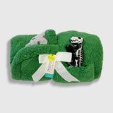 Cozy Switch Blanket – Reversible Sherpa & Glow-in-the-Dark Blanket with Plush Toy Pocket, Glow Dino Bones