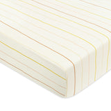 Crib Sheet in GOTS Certified Organic Brushed Cotton in Ivory with Warm Multi-Color Stripes