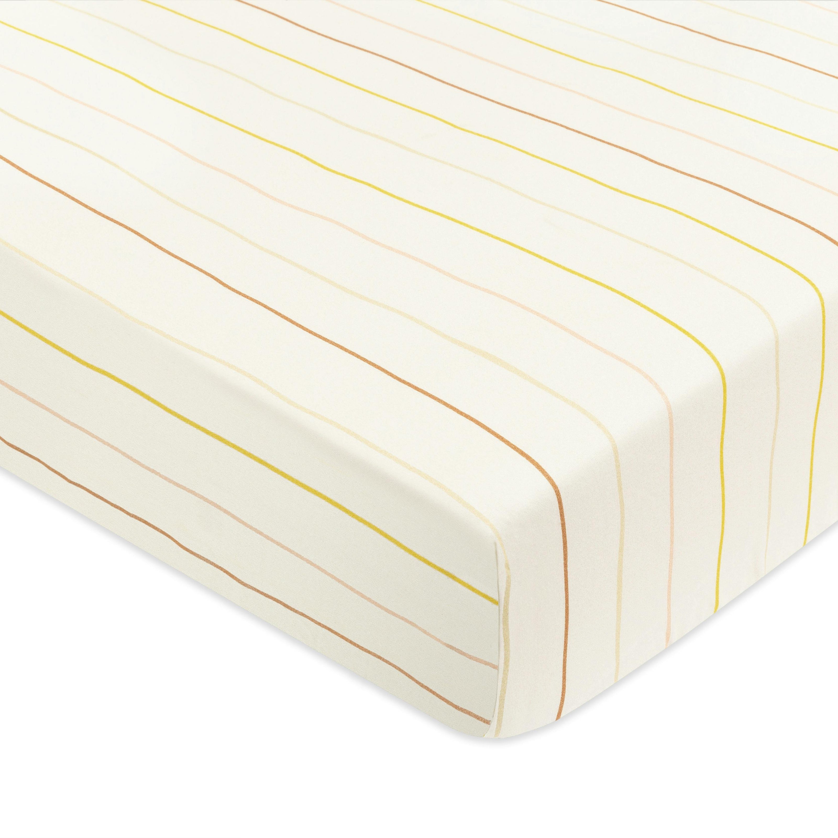 Crib Sheet in GOTS Certified Organic Brushed Cotton in Ivory with Warm Multi-Color Stripes