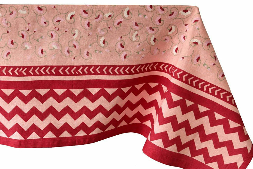 La Leccia Cotton Zig-Zag Tablecloth, Dark Pink