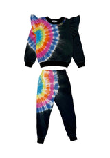 Rainbow Tie-Dye Ruffle Sweatshirt And Pant Set