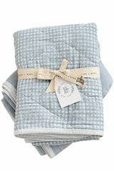 Dusty Blue Solids + Gingham QUILTED 6 Layer Gauze Blanket