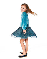 Long Sleeve Bi-Material Velvet and Pleated Mesh Dress