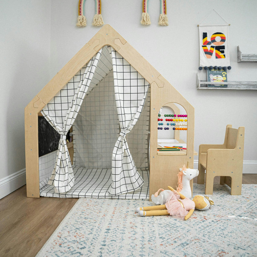 Flair | Indoor Wooden Playhouse with Desk, Chair & Chalkboard for Toddlers and Kids