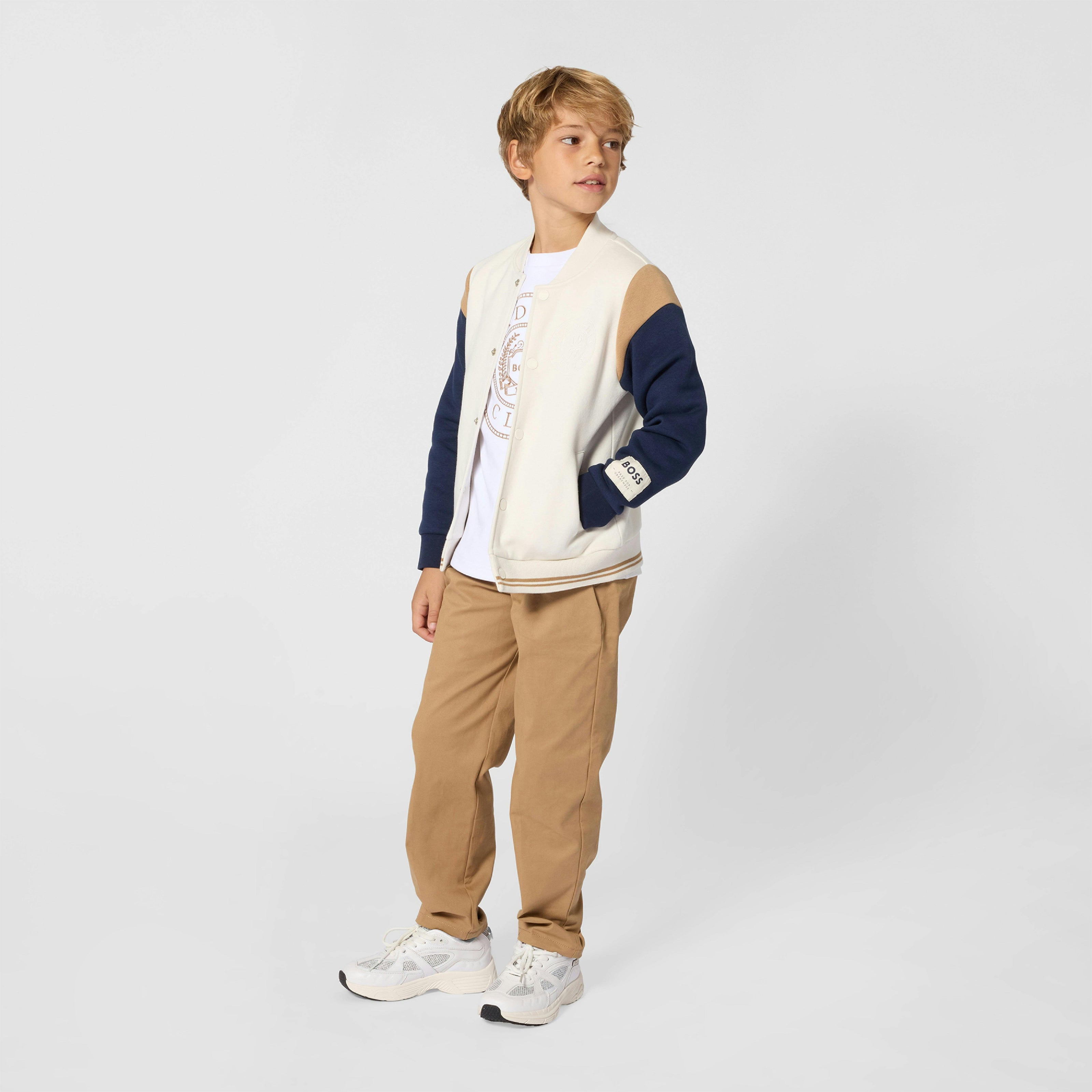 Ivory Varsity-Style Cardigan Jacket