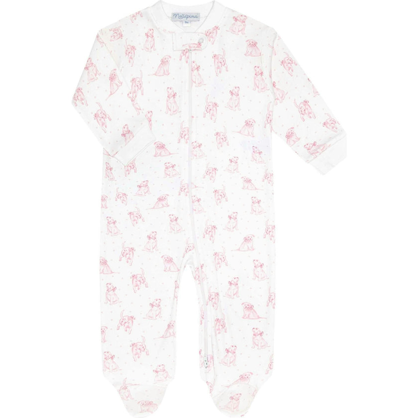 Pink Puppy Love Print Zipper Footie
