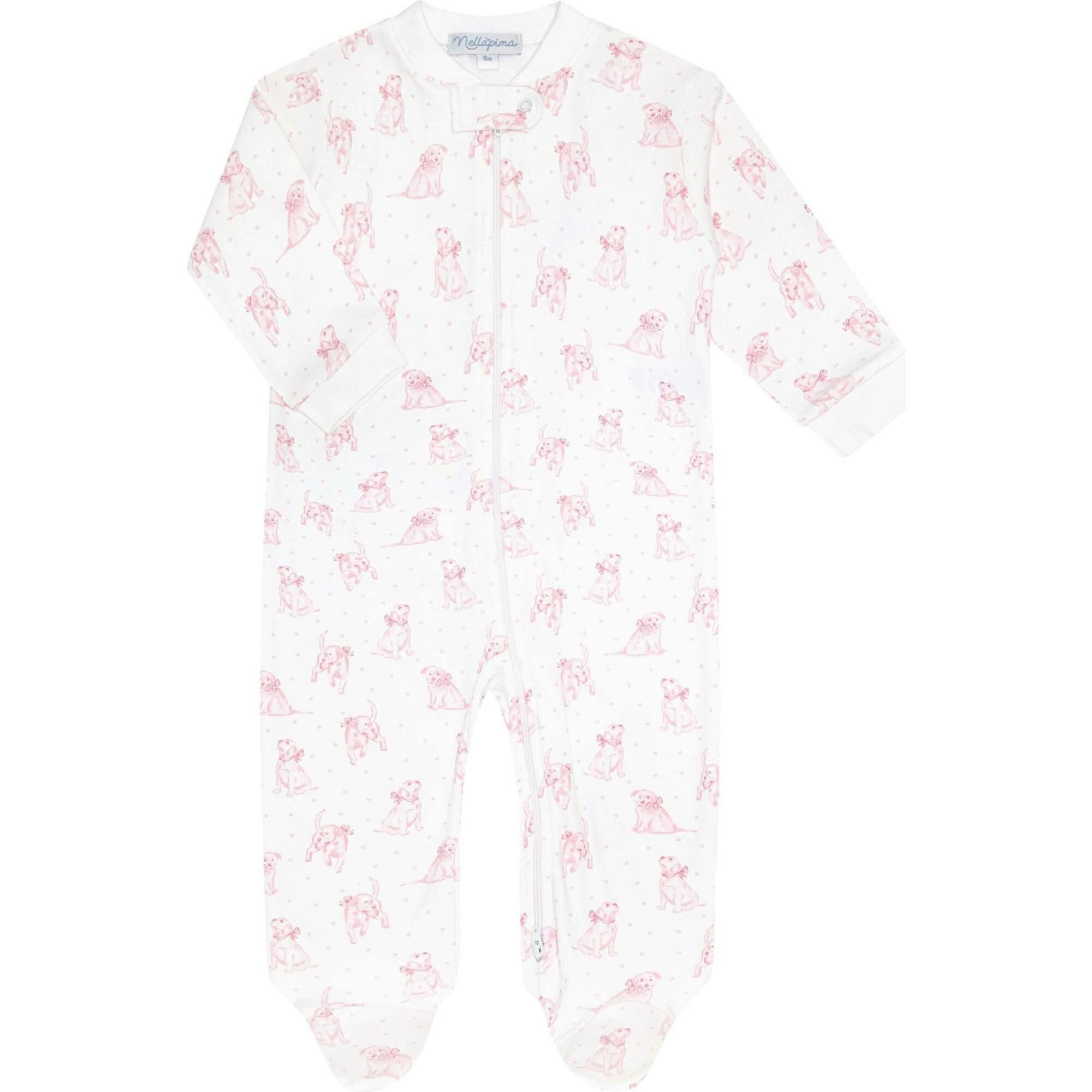 Pink Puppy Love Print Zipper Footie