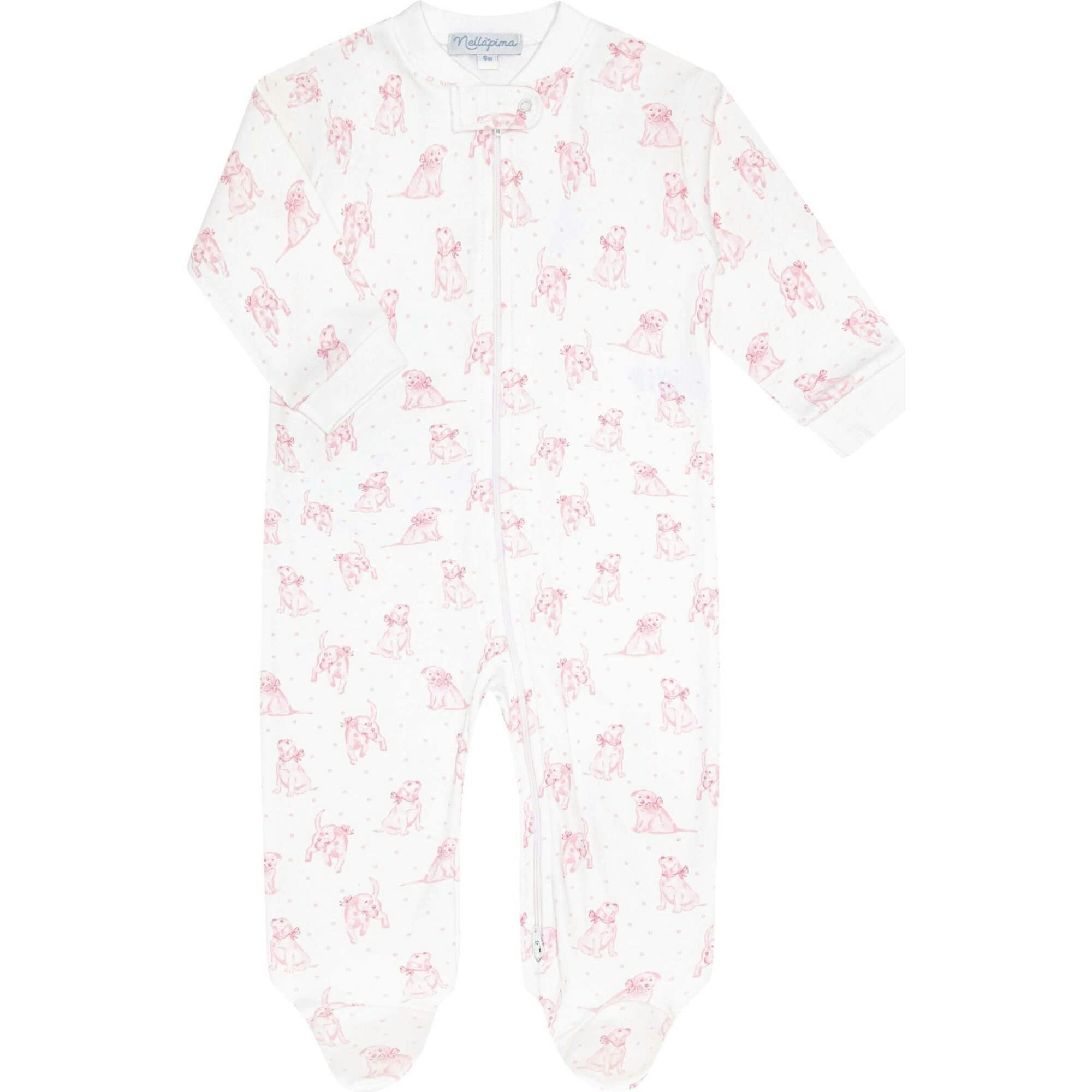 Pink Puppy Love Print Zipper Footie