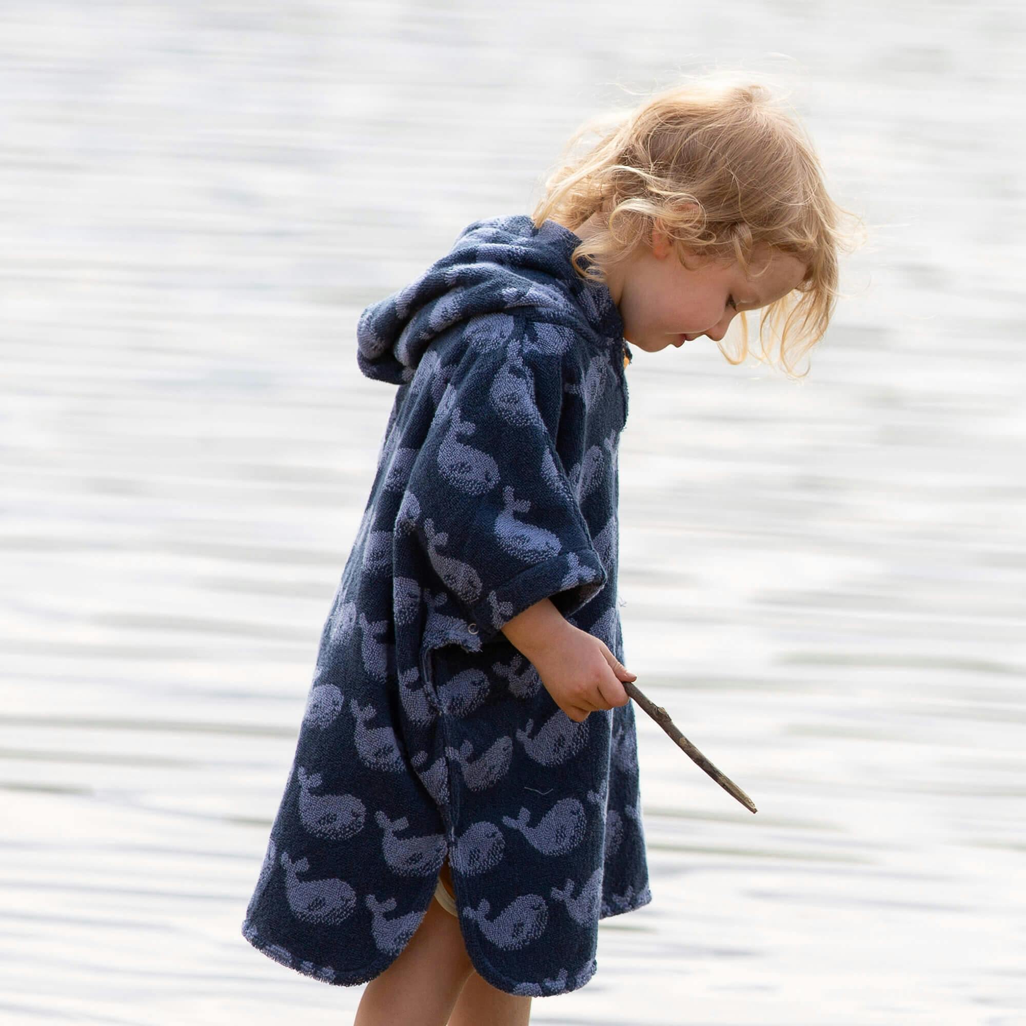 Singing Whales Baby Towel Poncho, Blue