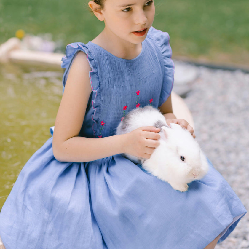 Elivia Blue Linen Smocked Dress